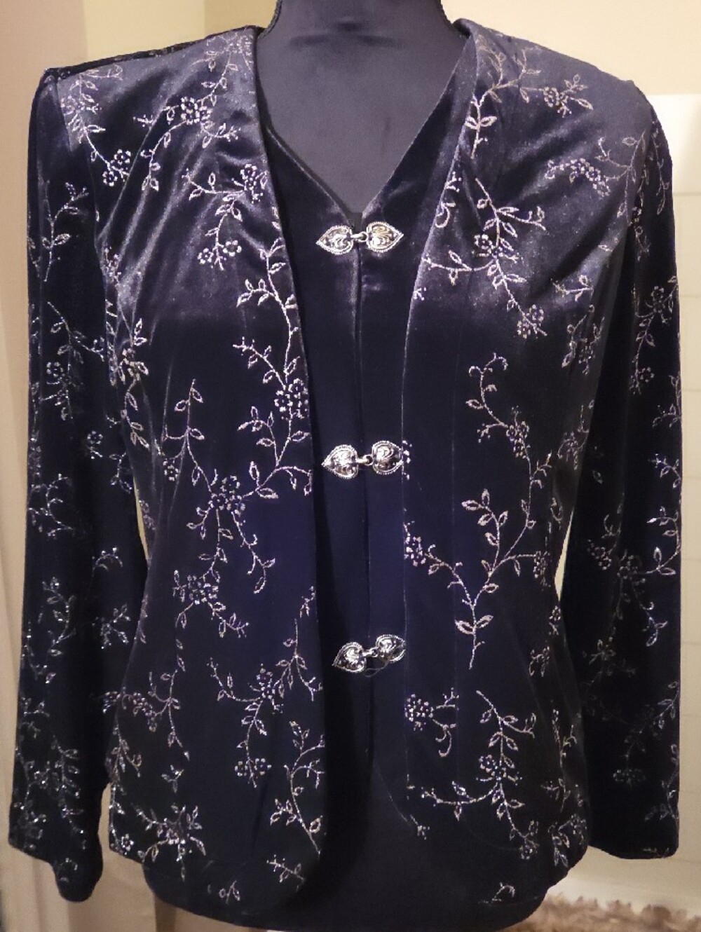 Y2K Vintage R&M Richards Karen Kwong Velvet Gold Floral Jacket Silver Toggle L